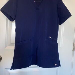 White Cross Navy Blue Scrub Top with Pockets